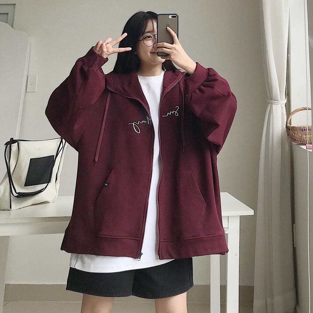 Áo Khoác Hoodie SUNDAY Dây Kéo Vải Nỉ Bông Form Rộng Ulzzang Unisex