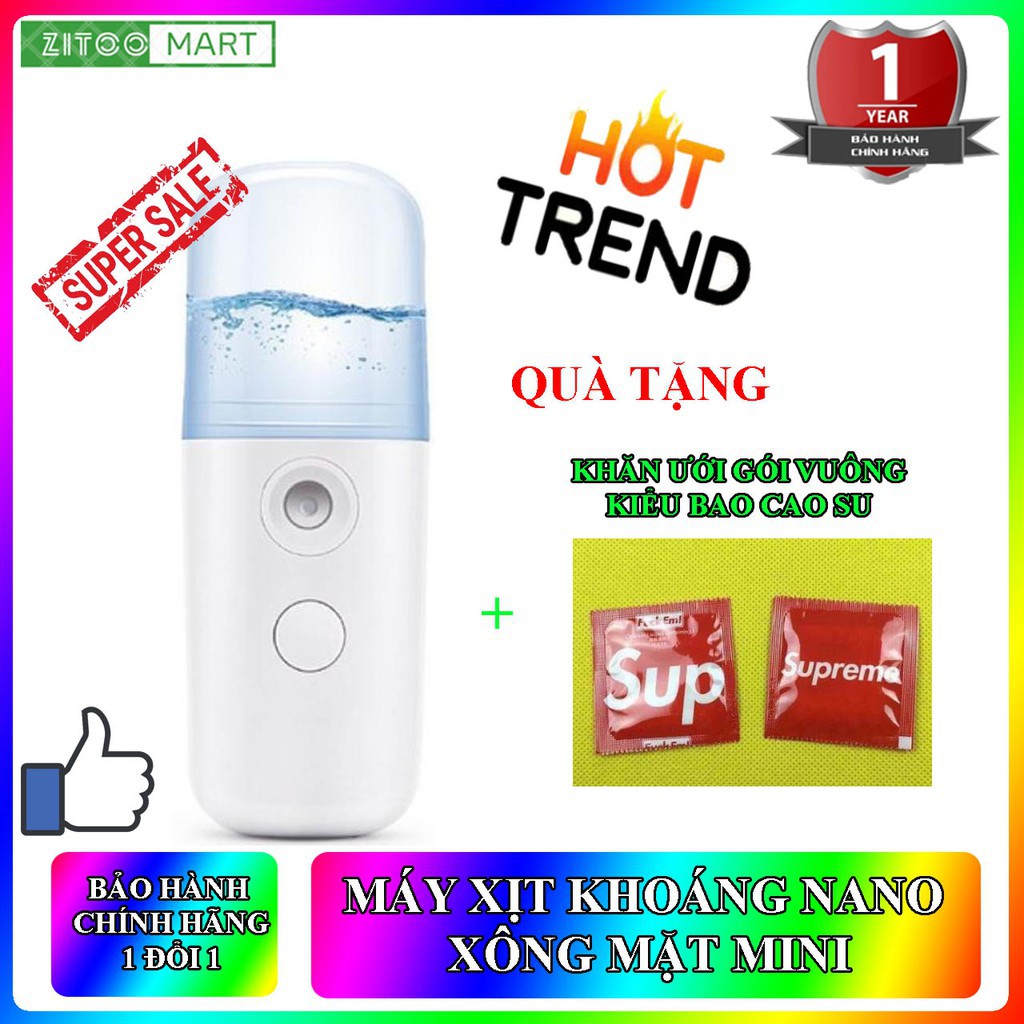 [CHÍNH HÃNG]  Máy Phun Sương Mini Công Suất Pin 400mah Tặng Kèm Khăn Ướt Siêu Hot