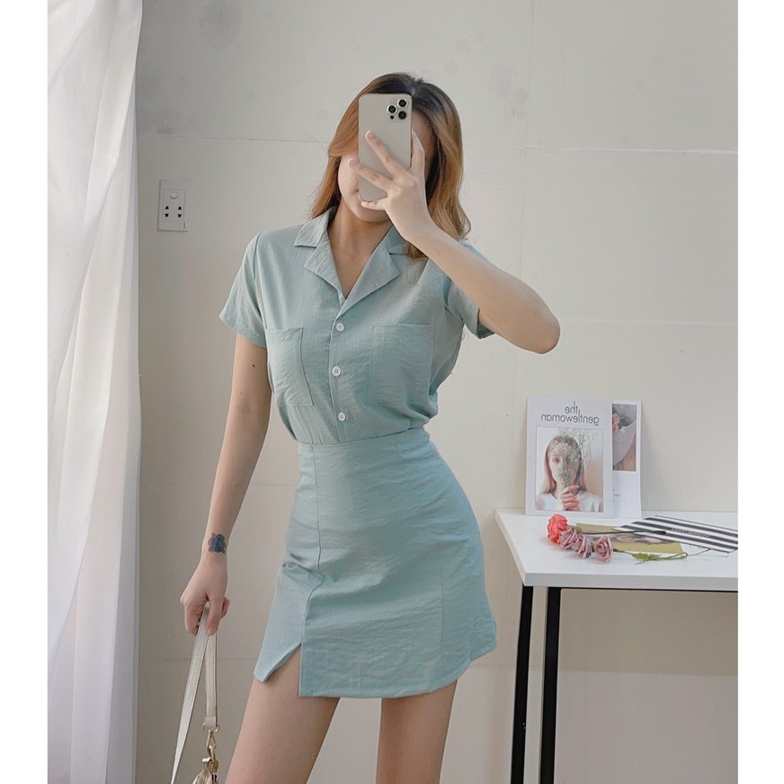 SET SƠ MI - THỜI TRANG CÔNG SỞ - SET ÁO SƠ MI + CHÂN VÁY A - MÈO IN DA HOUSE