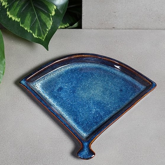 Dĩa hình quạt - men xanh hỏa biến đẳng cấp -  sản xuất tại xưởng gốm sứ gia anh authentic bat trang