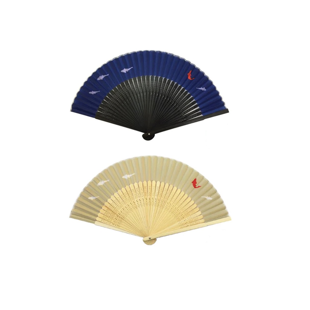 Daiso Quạt giấy kiểu Nhật hoa văn Đất/ Cá
