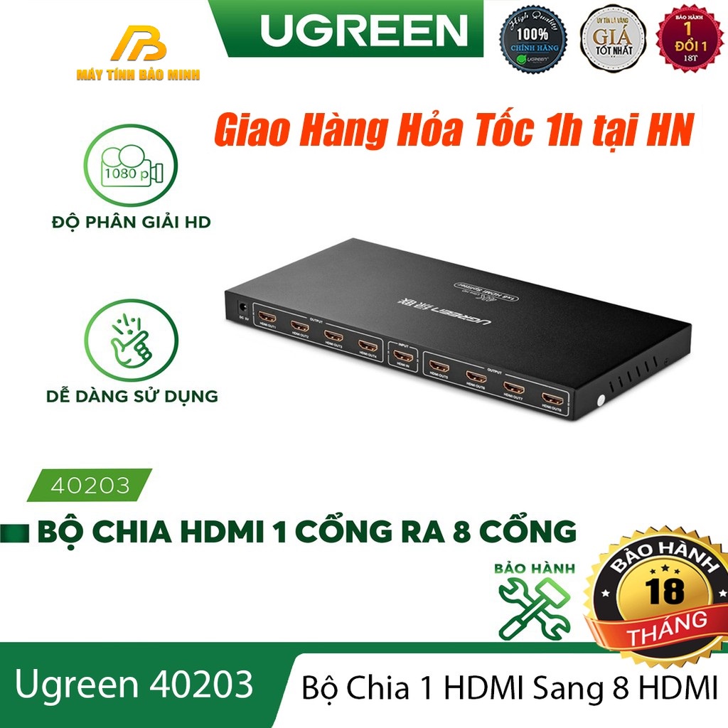 Bộ Chia HDMI 1 ra 8 Cổng Cao Cấp Ugreen 40203 - Hàng chính hãng