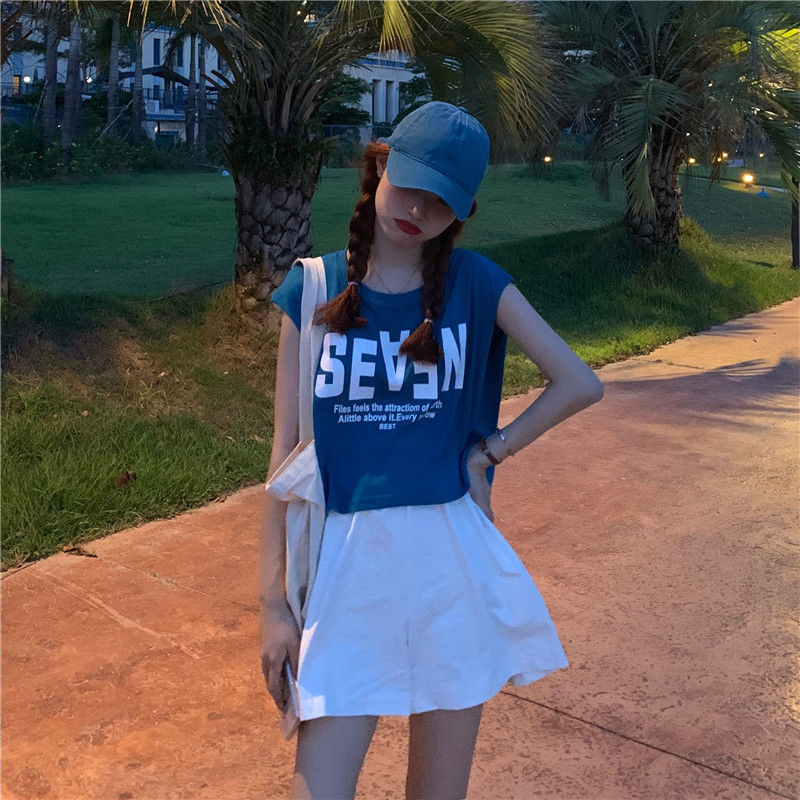 Áo thun sát nách dáng rộng in họa tiết kiểu Hàn Quốc thời trang mùa hè cho nữ