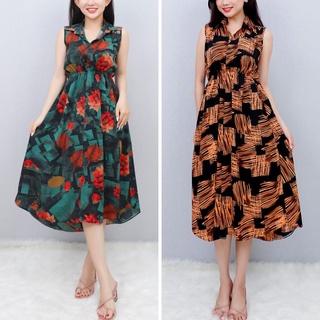 Đầm maxi đi biển thoáng mát đầm có cổ sơ mi họa tiết độc đáo bigsize AMYRA - Váy đi biển đi du lịch eo bo cho mẹ Va185