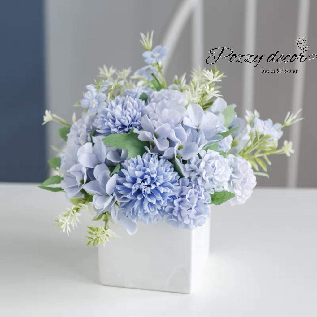 Hoa lụa, Bình Hoa Mini Cắm Sẵn Cao 25cm Để Bàn, Trang Trí Kệ Tủ, Kệ Sách, Bàn Trà, Làm Quà Tặng Xinh Xắn