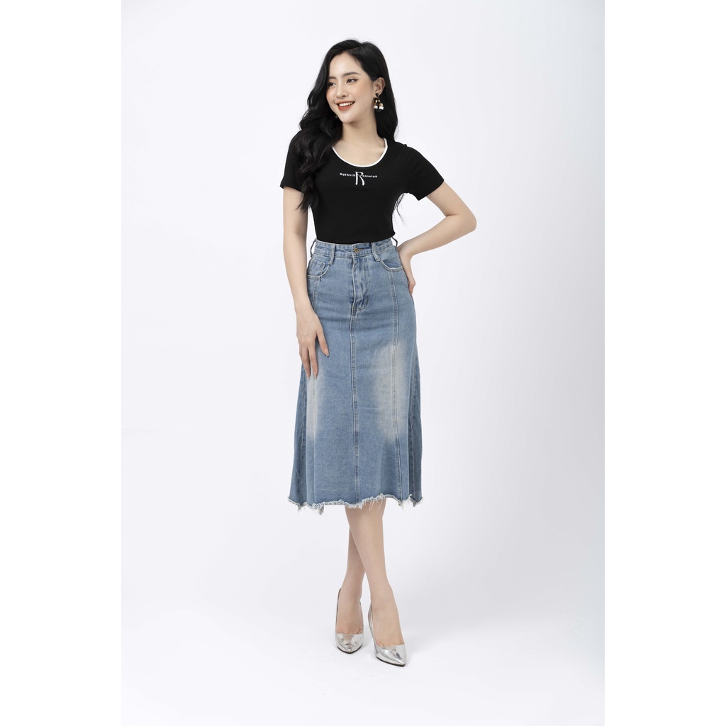 Chân váy bò dáng đuôi cá dài qua gối, chân váy Jeans FIONA B242001