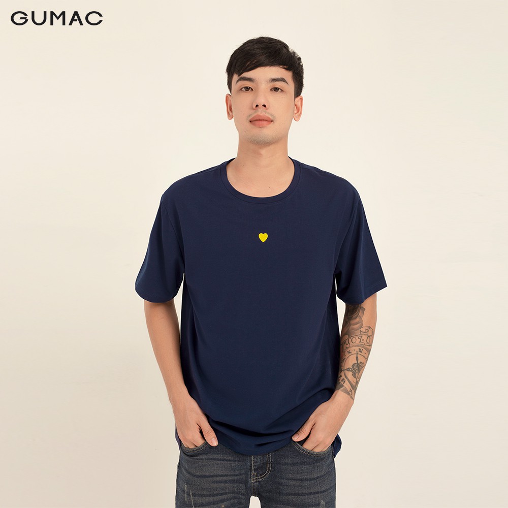 [Mã WABRGD12 giảm 10% đơn 250K] Áo thun nam trơn thêu tim GUMAC màu xanh freesize, ngắn tay thiết kế ABB141 | BigBuy360 - bigbuy360.vn