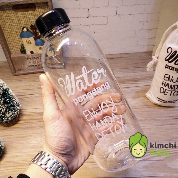 Bình nước Detox đẹp " Water Pongdang" 1000 ml ( màu trong suốt ) - Kèm 1 Túi Vải KICHIBA BND01