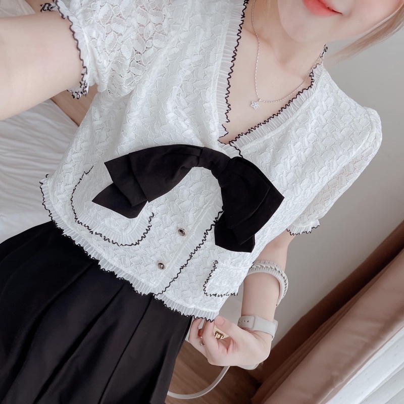 SET ÁO REN CROPTOP + CHÂN VÁY MIDI ĐEN