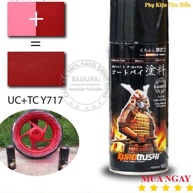 Sơn Xịt Samurai Màu Đỏ COCKTAIL UCY717 + TCY717 U/C Hệ Thống 2 Lớp Màu Yamaha
