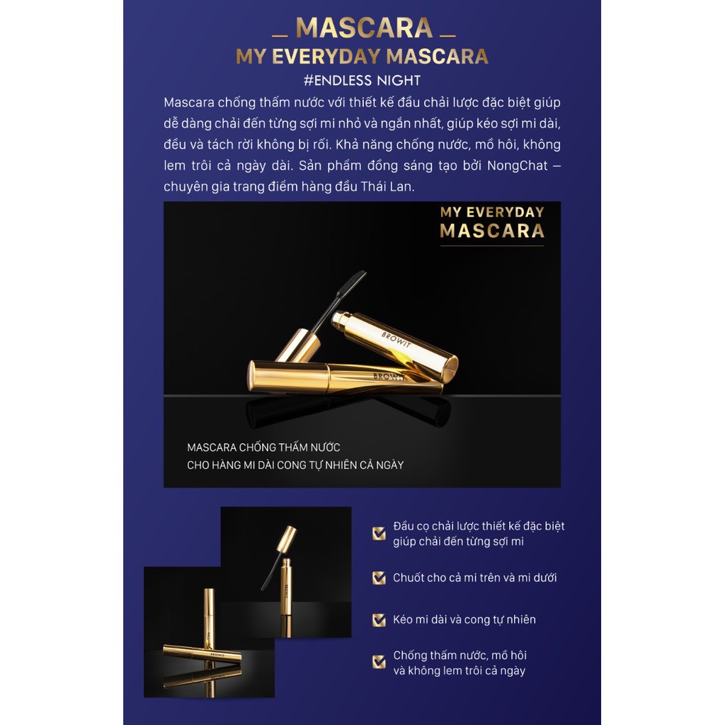 Mascara NongChat Browit Thái Lan dày, dài mi, không lem, không trôi, không vón cục - chuyên dụng cho makeup