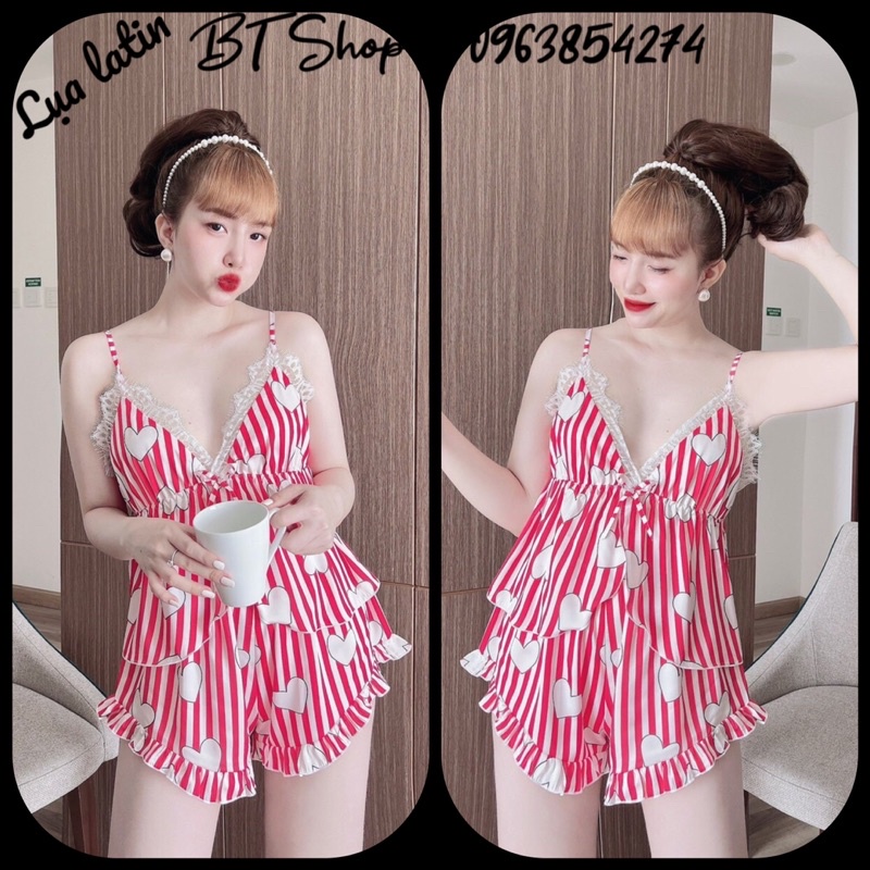 Đồ ngủ mặc nhà lụa latin 2 dây sexy freesize 42-57kg