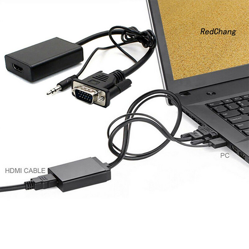 -SPQ- Portable VGA Male to 1080P HD HDMI + TV AV Audio Video Cable Converter Adapter