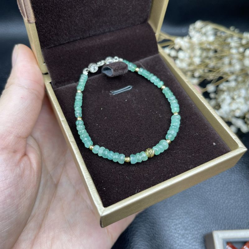 Vòng tay Emeral mix bi gold10k ☯ May Mắn ☯ Sức Khoẻ ☯ Tài Lộc ☯ Bình An ☯