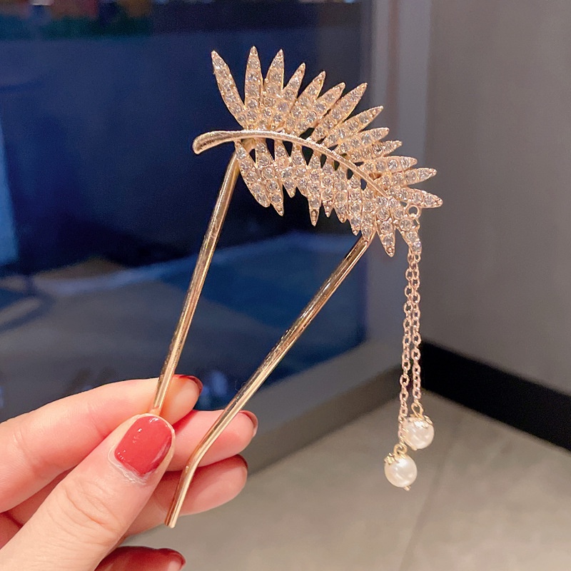 Kẹp tóc kim loại hình chữ U đính ngọc trai giả phong cách retro thời trang