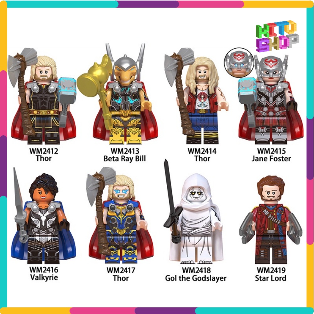 Minifigures Xếp Hình Lắp Ráp Thor Nhân Vật Mavel Phim Truyện Love And Thunder Tình Yêu Và Sấm Set WM6146