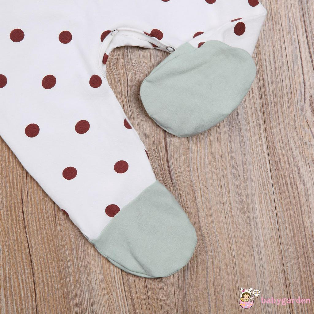 Áo liền quần che chân in hình mặt trăng/chấm bi/lá + mũ trùm thời trang cho trẻ sơ sinh