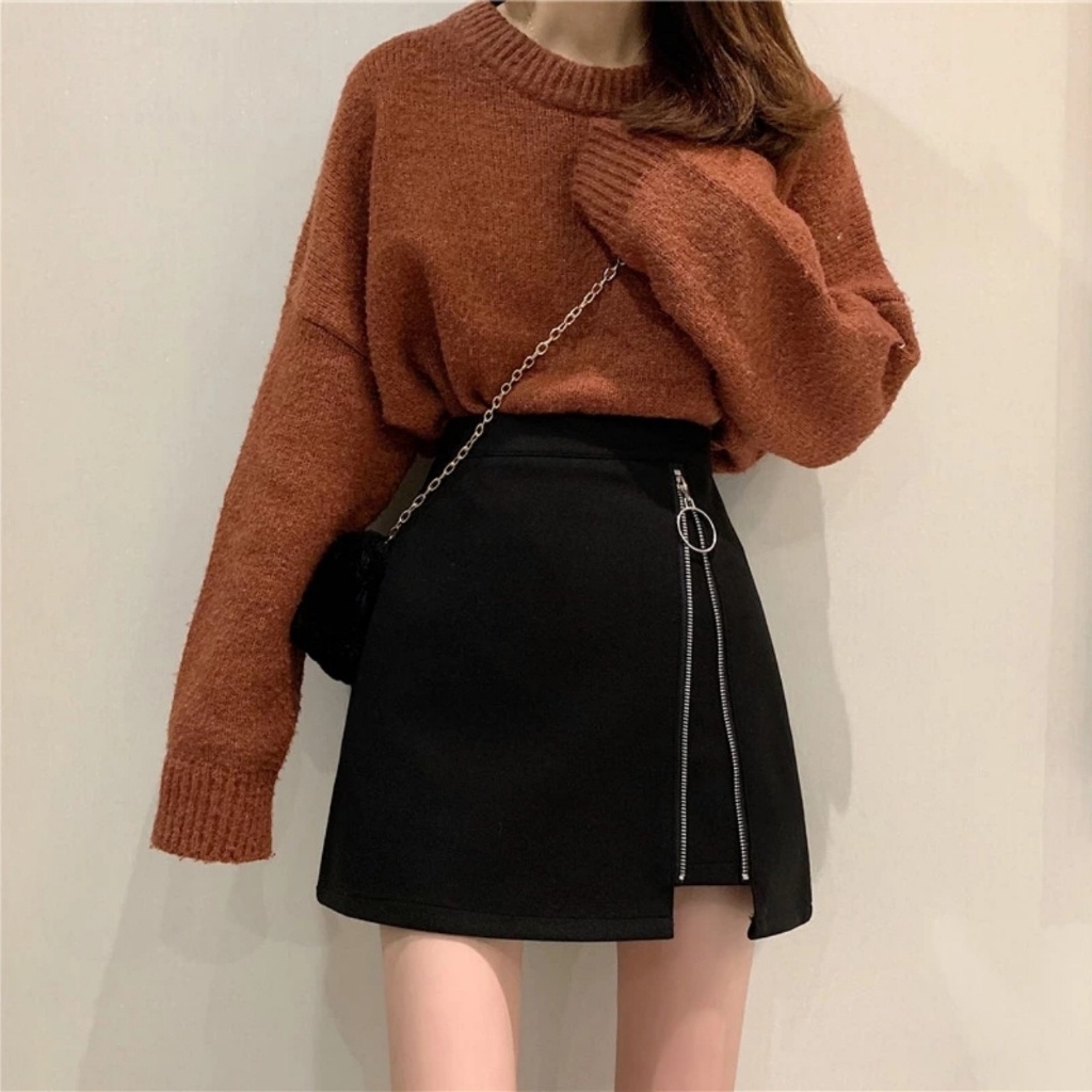 Chân Váy Đen Dáng Váy Chữ A Phối Dây Kéo Nổi Chất Liệu Tuyết Mưa Cao Cấp Có Quần Trong | BigBuy360 - bigbuy360.vn
