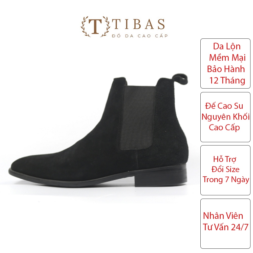 Giày Chelsea Boots Da Lộn Mềm Mại Cao Cấp Màu Đen Bảo Hành 12 Tháng TIBAS