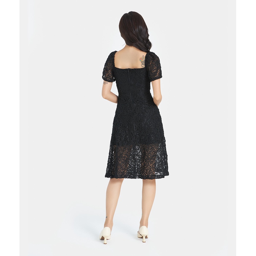 Đầm ren thời trang nữ HNOSS cổ vuông tay phồng HNDLU050