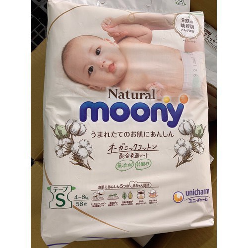 Tã/bỉm quần/dán Moony Natural nội địa Nhật Size Nb63/S58/M46/L38/XL32