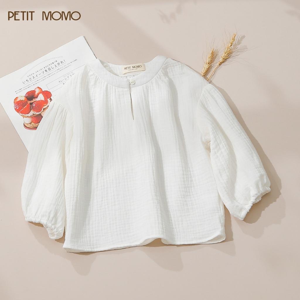 Áo Sơ Mi Cổ Tàu Cho Bé PETIT MOMO Chất Vải Thô Muslin Mềm Mại Thiết Kế Cổ Cài 1 Khuy Tay Áo Bo Chun H185