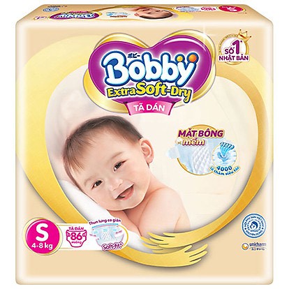 ;MẪU MỚI S86] Tã Dán cao cấp Bobby Extra Soft Dry size S86 miếng dành cho bé từ 4-8kg