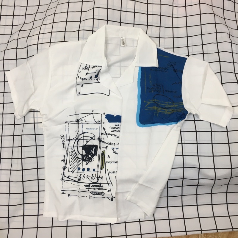 [CÓ ẢNH THẬT] Sơ Mi Nữ Phong Cách Ullzang In Hình Xinh Xắn, Cổ Áo Dạng Vest Nổi Bật, Vải Kate Thoáng Mát