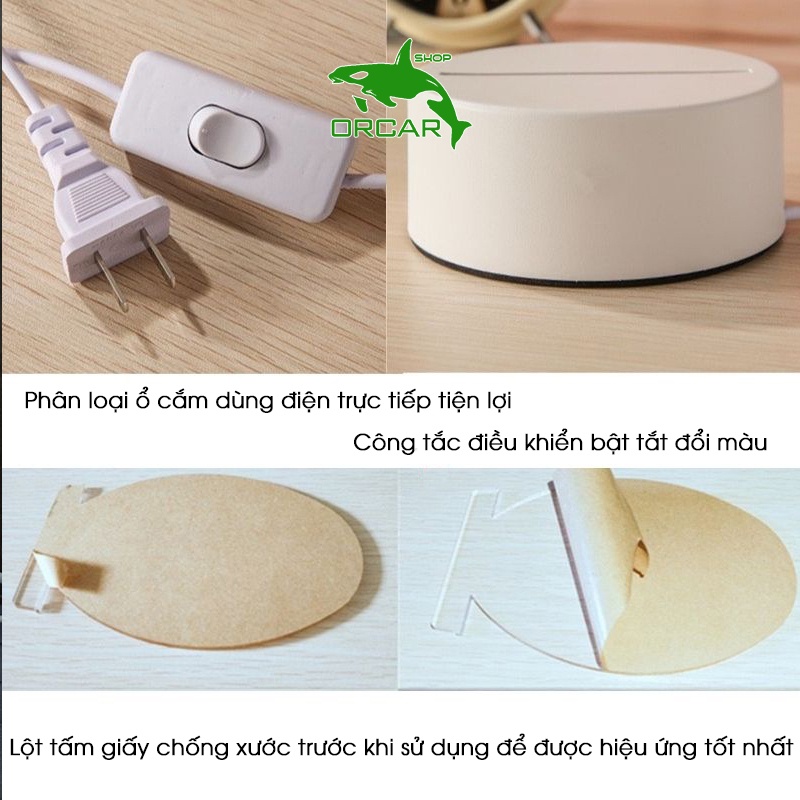 Đèn ngủ để bàn 3d trang trí dễ thương bóng led, đồ decor phòng ngủ cute 3 chế độ sáng cắm điện trực tiếp