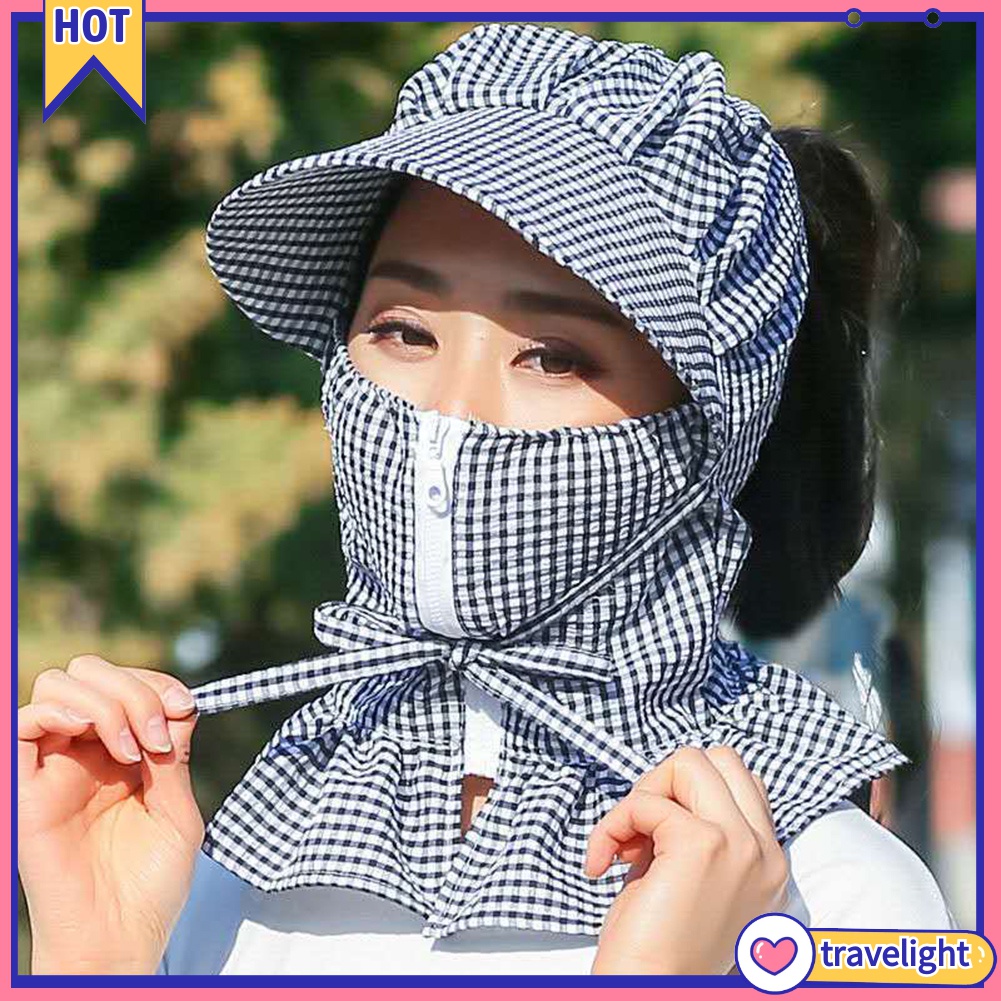 (Travelight) Mũ che phủ toàn bộ khuôn mặt chống nắng chống bụi họa tiết kẻ ô cho nữ