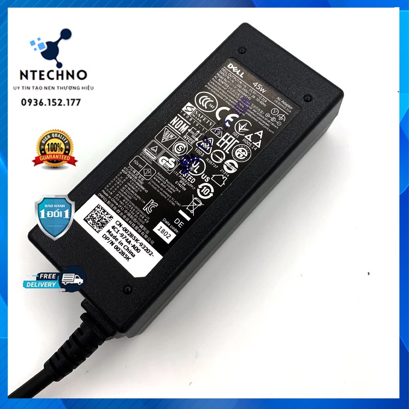 Sạc Laptop Dell 19.5V - 2.31A 45W [Zin] Chân kim nhỏ ⭐ Tặng kèm dây nguồn ⭐ Bảo hành 12 Tháng