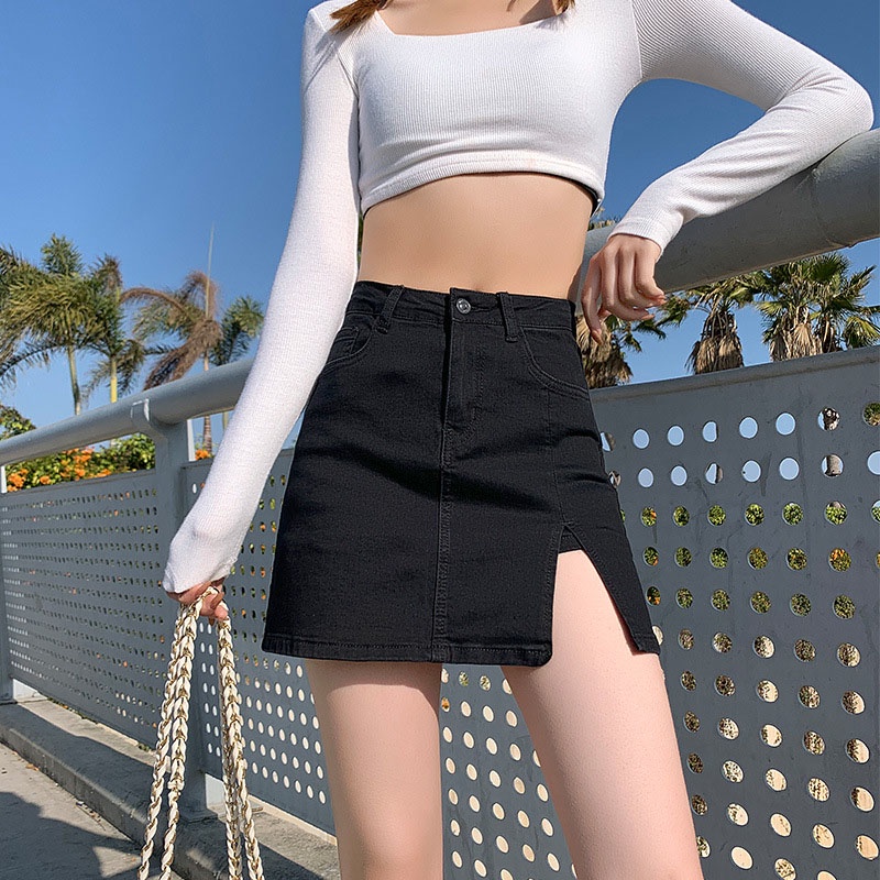 Quần short denim IELGY lưng cao dáng rộng phối khóa kéo thời trang cho nữ