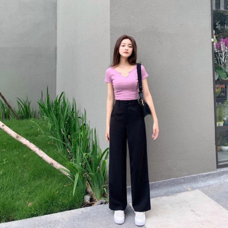 Quần vải suông ông rộng nữ lưng cao màu đen HOMIE cao cấp vải vitex, quần cullotes ống rộng đẹp - A8631 | BigBuy360 - bigbuy360.vn