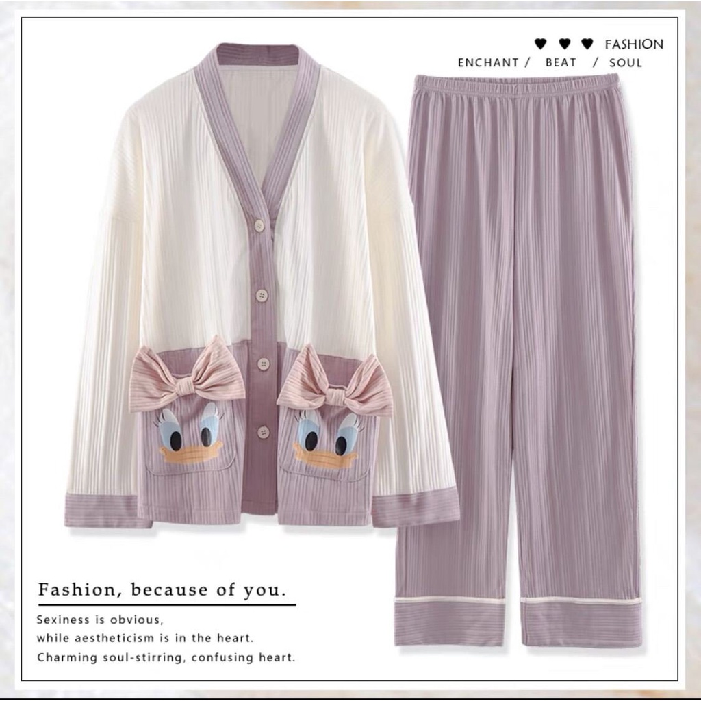 [Video Thật] Bộ đồ ngủ cotton nữ dài tay cardigan phong cách Hàn Quốc, bộ đồ thu đông mặc ở nhà CHERRY MIN