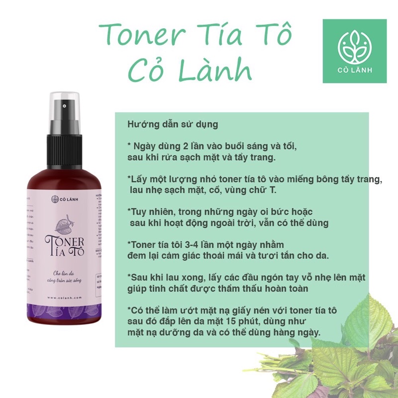 Toner Tía Tô hữu cơ Cỏ Lành 250ML