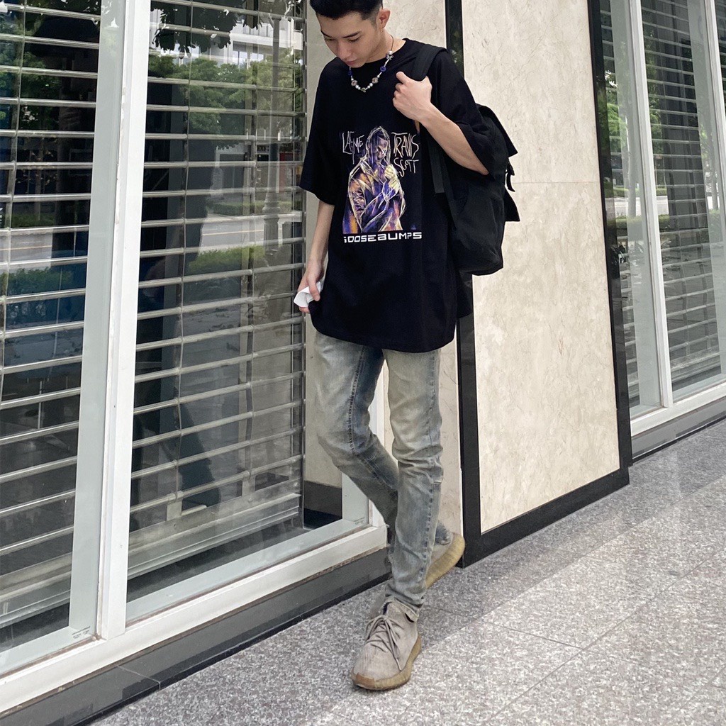 Quần jean nam cao cấp streetwear AMA màu xanh wash bụi form slimfit chất jean co giãn, thoải mái.