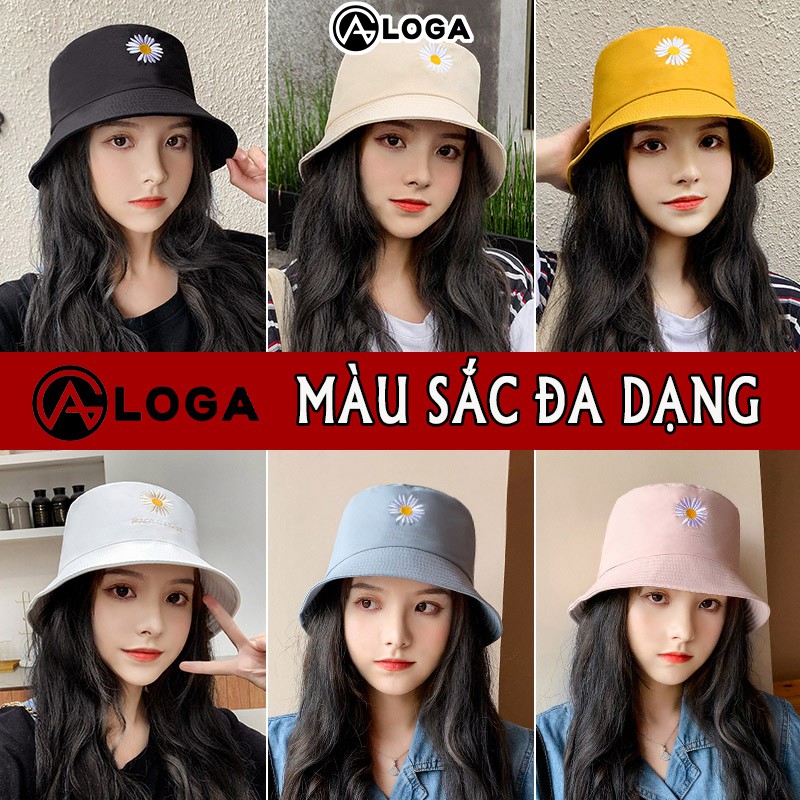 Mũ bucket nữ, mũ tai bèo, mũ xô 2 mặt phong cách đường phố Nhật Bản họa tiết hoa cúc dại daisy LOGA STORE M012