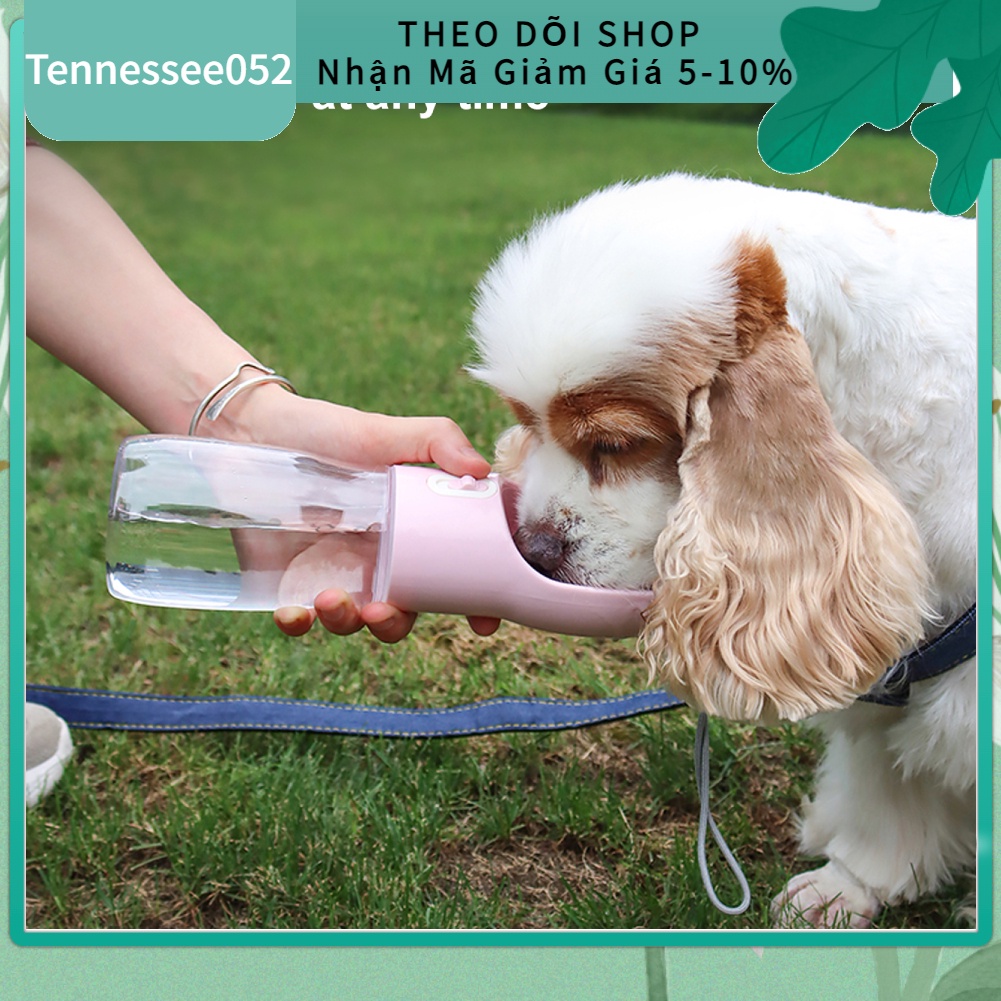 [Hàng Sẵn] Bình nước di động cho thú cưng – Dụng cụ uống nước cầm tay du lịch tiện dụng cho chó mèo 400ml có dây buộc【Tennessee052】