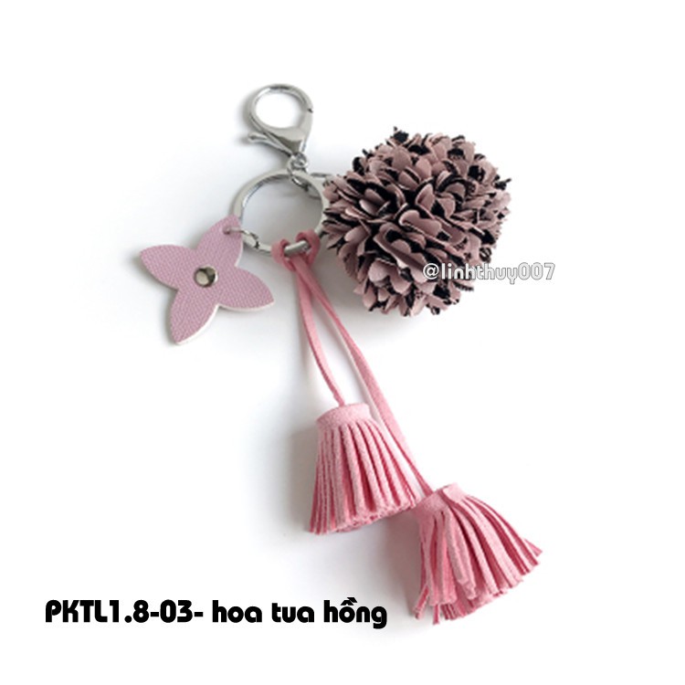 Móc khóa cục bông hoa vải tua rua đa năng (phụ kiện treo túi)  PKTL1.8