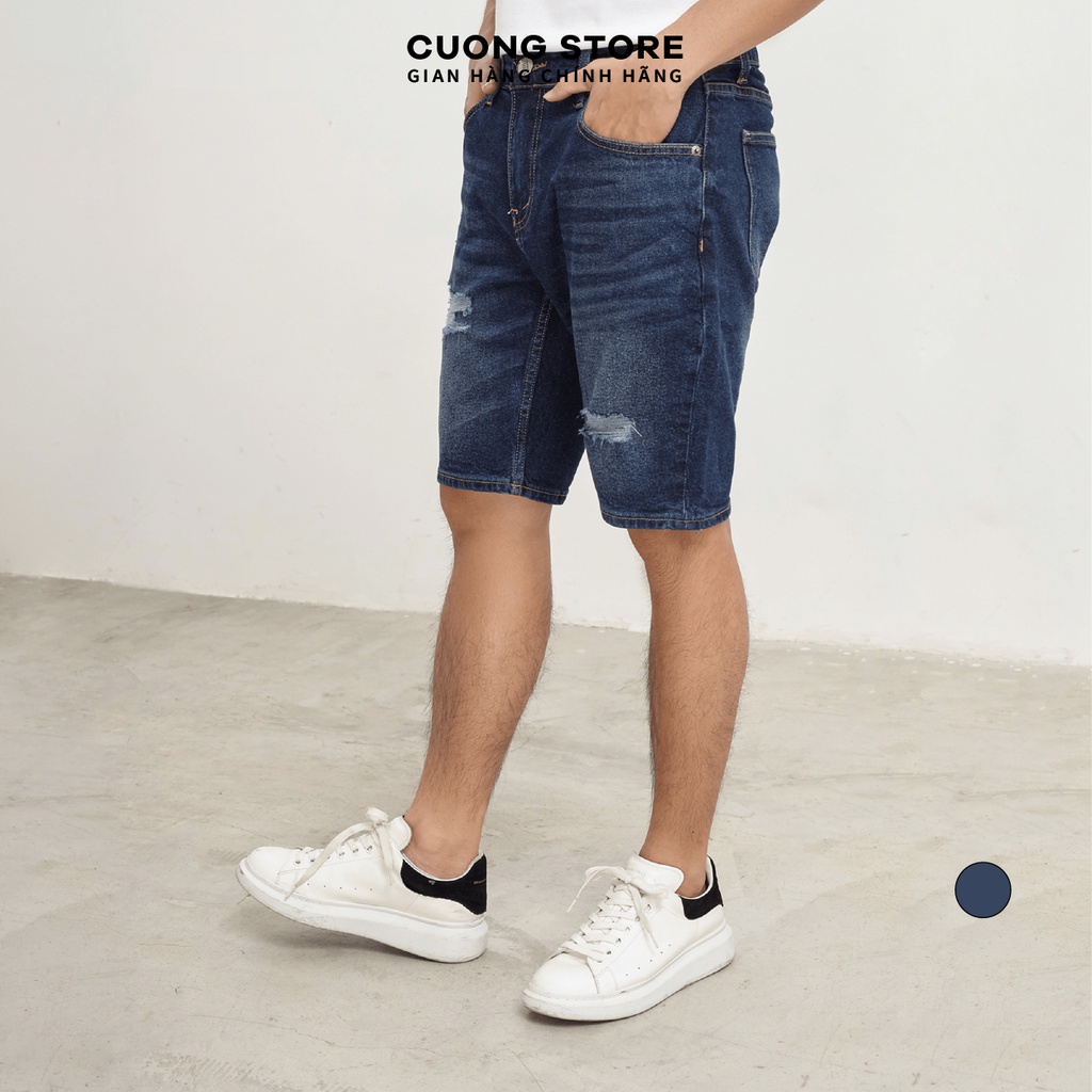 Quần short jean nam xanh rách MRC 0134 chất cotton cao cấp, form ôm vừa vặn, tôn dáng, trẻ trung - MENFIT