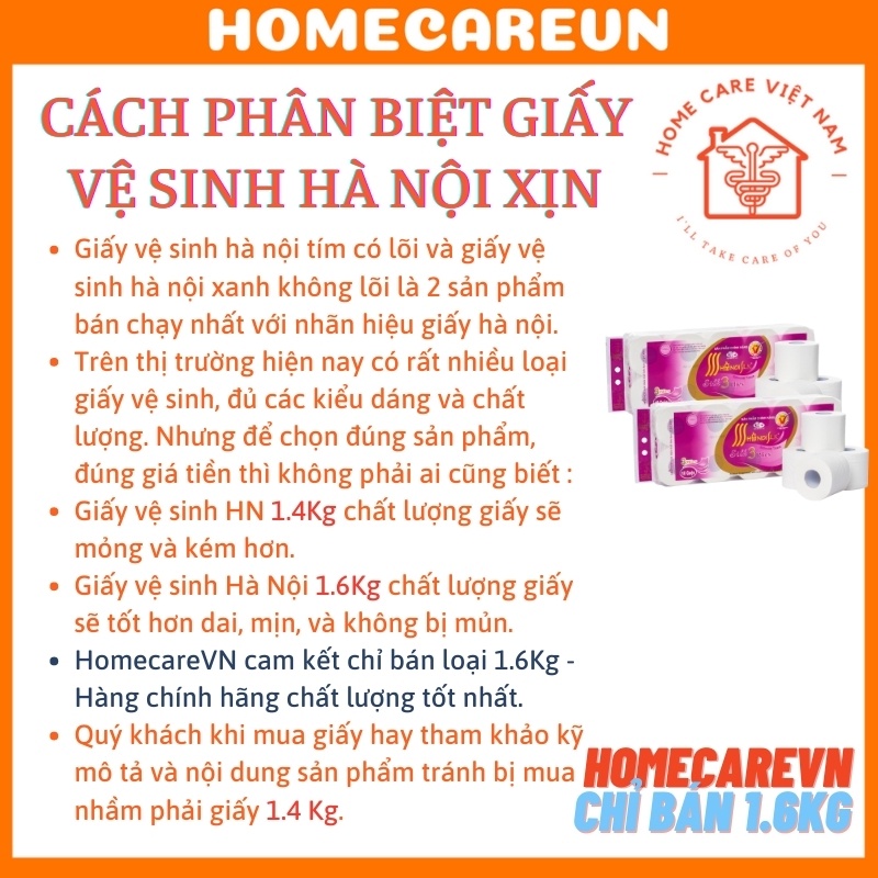 Giấy vệ sinh Hà Nội silk 3 lớp siêu dai - 1.6Kg 10 gói - Có lõi và không lõi có độ dai mịn - thấm hút nước cao - an toàn