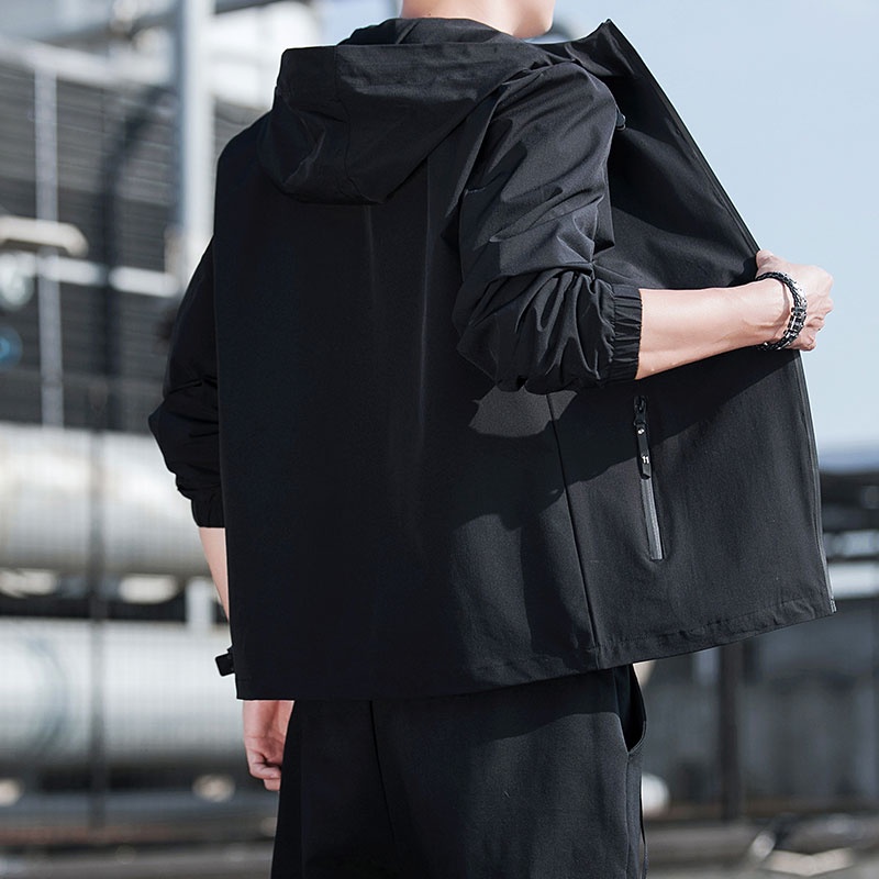 Áo Khoác Có Mũ Trùm Vải Mỏng Màu Trơn Giản Dị Thời Trang Dành Cho Nam
