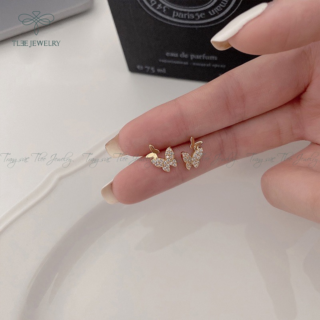 Khuyên tai bạc nữ TLEE cánh bướm hồ điệp đôi nạm đá xinh xắn NCJ B0160