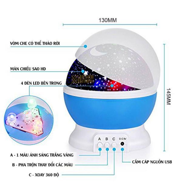 Đèn Nháy LED, Chiếu Sao 3D Trang Trí Phòng Ngủ, Đèn Ngàn Sao Tự Động Xoay 12 Màu Dành Cho Sự Kiện, Dịp Lễ,Tiệc - dennhay