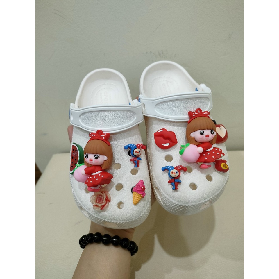 🔥 Bán Chạy . Dép Sục Crocs Classic Hồng + Charm Nhấp Nháy Cho Bé Trai Gái . Sản Phẩm Cao Cấp, Nhừa Không Mùi