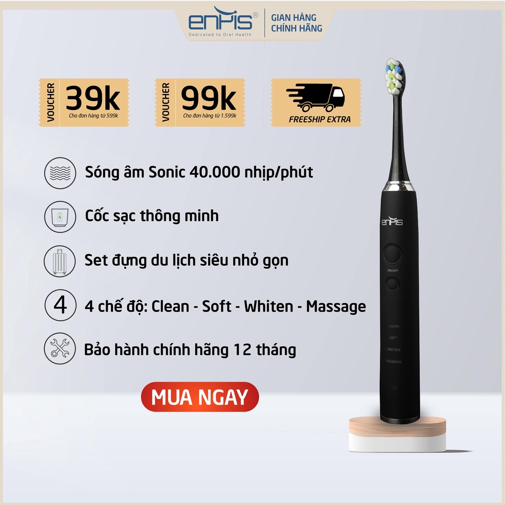 Bàn chải điện ENPIS cao cấp SMART LUX chính hãng, pin 30 ngày, chống nước IPX7, bảo hành 12 tháng