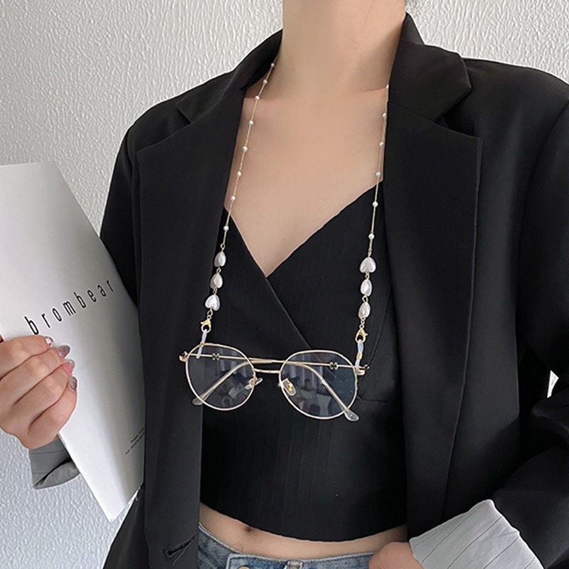 Dây Xích Gắn Giá Đỡ Mắt Kính Chống Thất Lạc Hình Trái Tim Đính Ngọc Trai Đa Năng Tiện Lợi Dành Cho Bạn Nữ