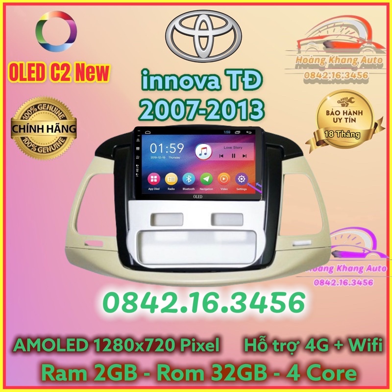 Màn hình Android OLED C2 New Theo Xe innova 2007 - 2013, 9 inch ĐH TĐ, kèm dưỡng và jack nguồn zin