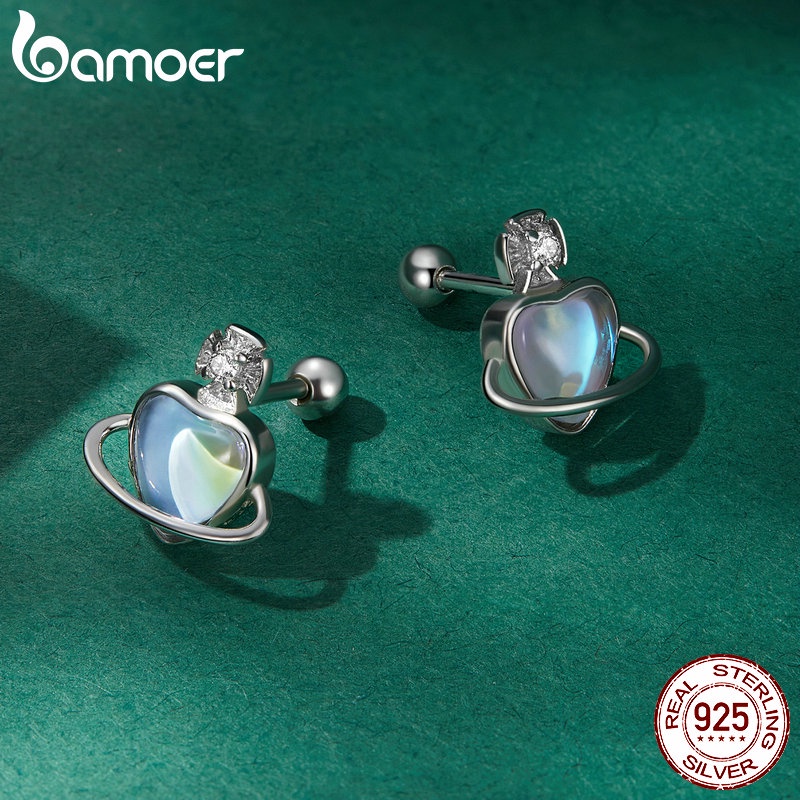 Hoa tai Bamoer bằng bạc 925 hình trái tim thanh lịch