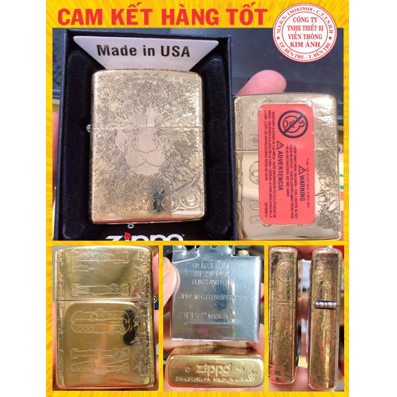VỎ BẬT LỬA ZIPPO ARMORR KHẮC ĂN MÒN 5 MẶT SƯ TỬ-VỎ DÀY